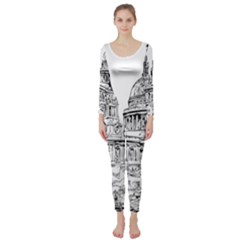 Line Art Architecture Church Long Sleeve Catsuit by Sudhe