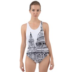 Line Art Architecture Church Cut-out Back One Piece Swimsuit by Sudhe