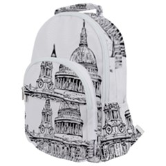 Line Art Architecture Church Rounded Multi Pocket Backpack