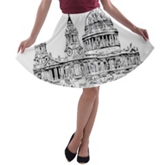 Line Art Architecture Church A-line Skater Skirt by Sudhe