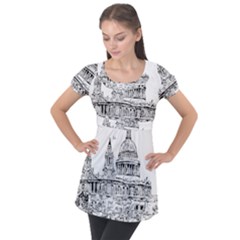 Line Art Architecture Church Puff Sleeve Tunic Top