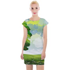 Landscape Nature Natural Sky Cap Sleeve Bodycon Dress