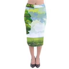 Landscape Nature Natural Sky Velvet Midi Pencil Skirt by Sudhe