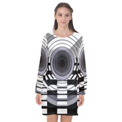 Glass Illustration Technology Long Sleeve Chiffon Shift Dress  by Sudhe