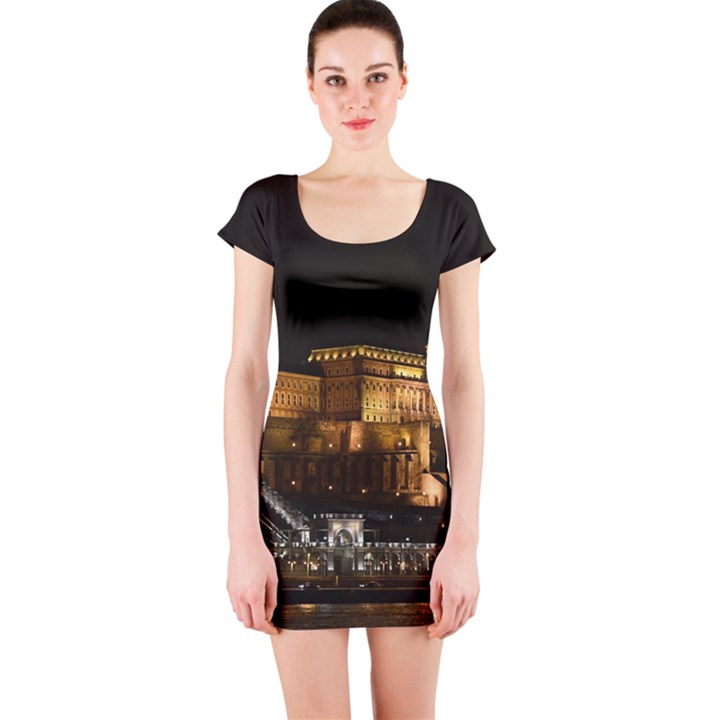 Budapest Buda Castle Building Scape Short Sleeve Bodycon Dress