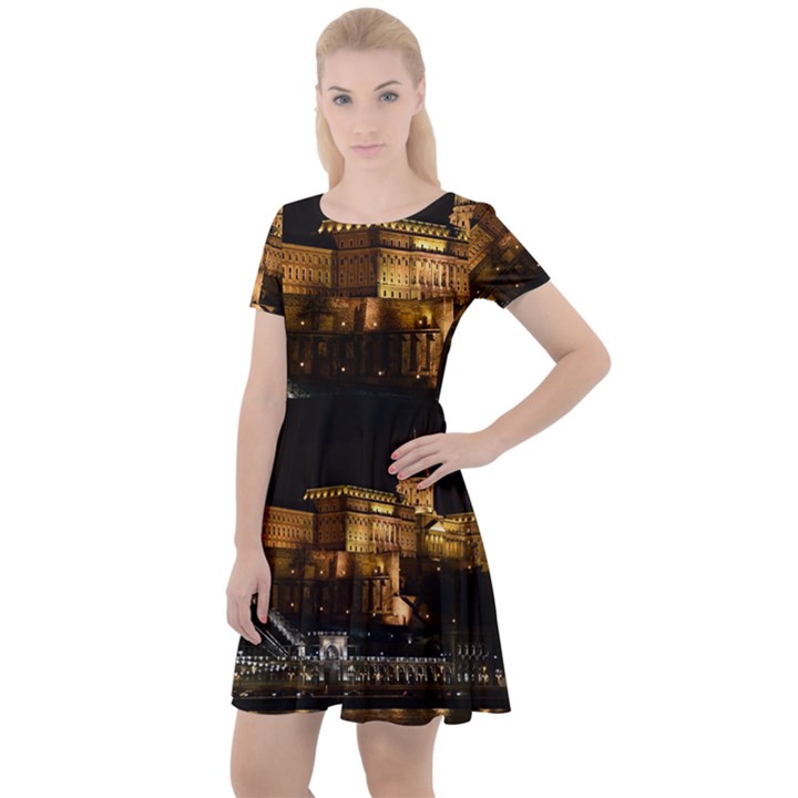 Budapest Buda Castle Building Scape Cap Sleeve Velour Dress 