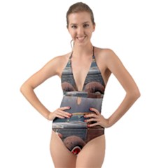 Auto Old Car Automotive Retro Halter Cut-out One Piece Swimsuit by Sudhe