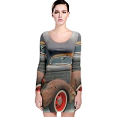 Auto Old Car Automotive Retro Long Sleeve Velvet Bodycon Dress by Sudhe