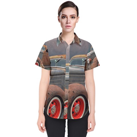 Auto Old Car Automotive Retro Women s Short Sleeve Shirt by Sudhe