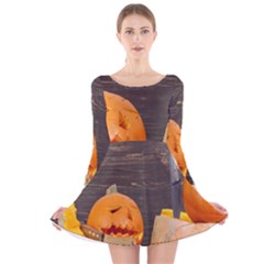 Old Crumpled Pumpkin Long Sleeve Velvet Skater Dress