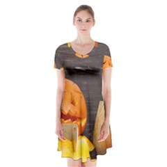 Old Crumpled Pumpkin Short Sleeve V-neck Flare Dress by rsooll