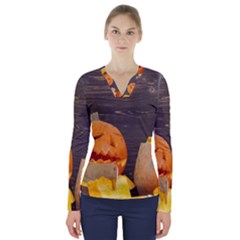 Old Crumpled Pumpkin V-neck Long Sleeve Top by rsooll