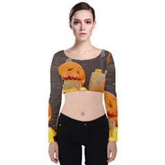 Old Crumpled Pumpkin Velvet Long Sleeve Crop Top by rsooll