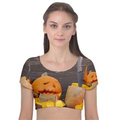 Old Crumpled Pumpkin Velvet Short Sleeve Crop Top  by rsooll