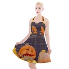 Old Crumpled Pumpkin Halter Party Swing Dress 