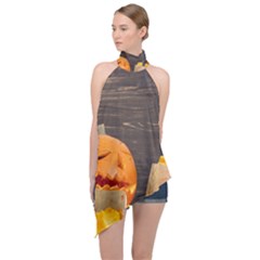 Old Crumpled Pumpkin Halter Asymmetric Satin Top by rsooll