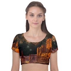 Geology Sand Stone Canyon Velvet Short Sleeve Crop Top  by Sudhe