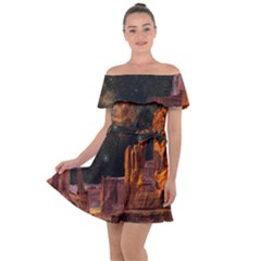 Geology Sand Stone Canyon Off Shoulder Velour Dress