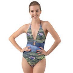 Rock Scenery The H Mong People Home Halter Cut-out One Piece Swimsuit by Sudhe