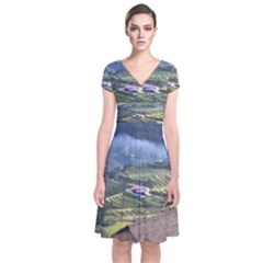 Rock Scenery The H Mong People Home Short Sleeve Front Wrap Dress by Sudhe