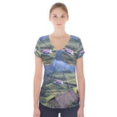 Rock Scenery The H Mong People Home Short Sleeve Front Detail Top by Sudhe