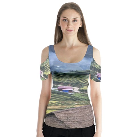 Rock Scenery The H Mong People Home Butterfly Sleeve Cutout Tee  by Sudhe