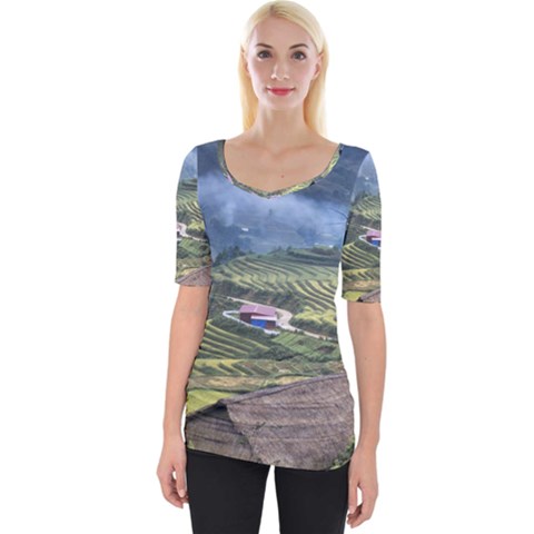 Rock Scenery The H Mong People Home Wide Neckline Tee by Sudhe