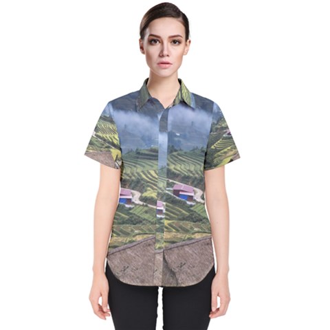 Rock Scenery The H Mong People Home Women s Short Sleeve Shirt by Sudhe