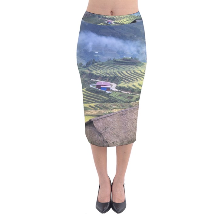 Rock Scenery The H Mong People Home Velvet Midi Pencil Skirt