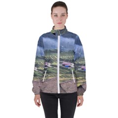 Rock Scenery The H Mong People Home High Neck Windbreaker (women)