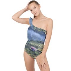 Rock Scenery The H Mong People Home Frilly One Shoulder Swimsuit by Sudhe