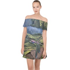 Rock Scenery The H Mong People Home Off Shoulder Chiffon Dress by Sudhe