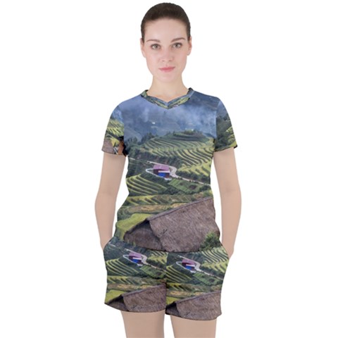 Rock Scenery The H Mong People Home Women s Tee And Shorts Set by Sudhe