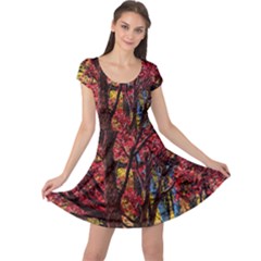 Autumn Colorful Nature Trees Cap Sleeve Dress