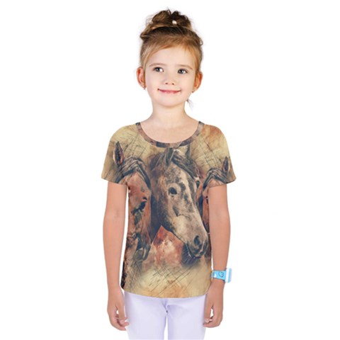 Head Horse Animal Vintage Kids  One Piece Tee by Sudhe