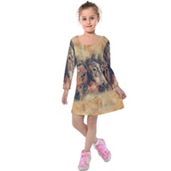 Head Horse Animal Vintage Kids  Long Sleeve Velvet Dress by Sudhe