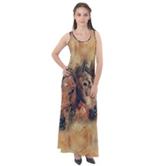 Head Horse Animal Vintage Sleeveless Velour Maxi Dress