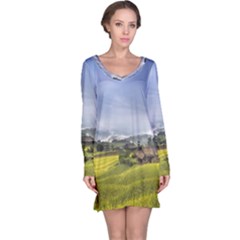 Vietnam Terraces Rice Silk Long Sleeve Nightdress by Sudhe