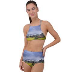 Vietnam Terraces Rice Silk High Waist Tankini Set