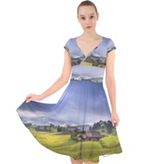 Vietnam Terraces Rice Silk Cap Sleeve Front Wrap Midi Dress