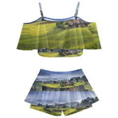 Vietnam Terraces Rice Silk Kids  Off Shoulder Skirt Bikini by Sudhe