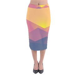 Image Sunset Landscape Graphics Velvet Midi Pencil Skirt by Sudhe