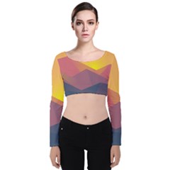 Image Sunset Landscape Graphics Velvet Long Sleeve Crop Top by Sudhe