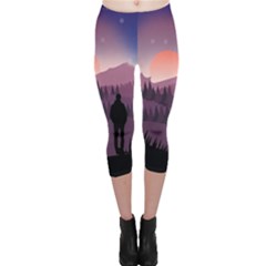 Dusk Sunset Dawn Sky Evening Capri Leggings  by Sudhe