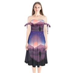 Dusk Sunset Dawn Sky Evening Shoulder Tie Bardot Midi Dress by Sudhe