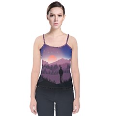 Dusk Sunset Dawn Sky Evening Velvet Spaghetti Strap Top by Sudhe