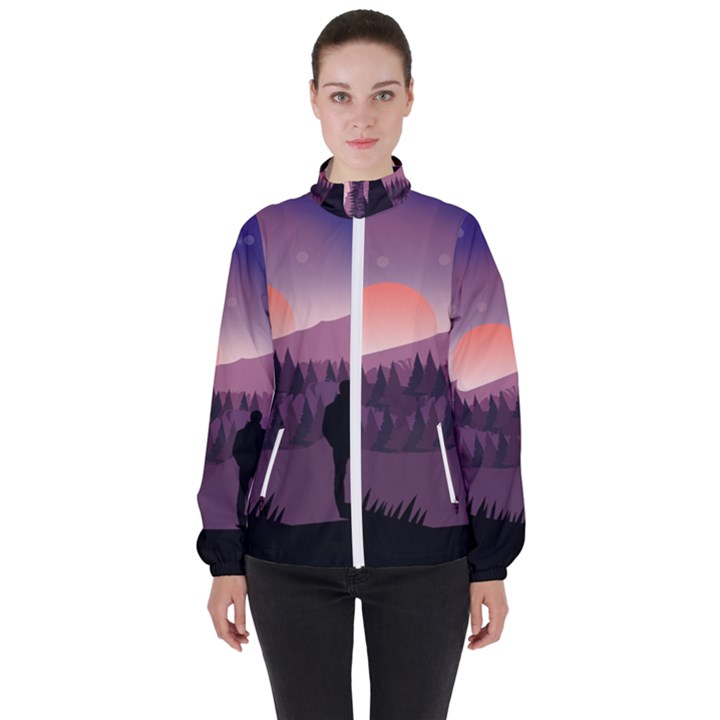 Dusk Sunset Dawn Sky Evening High Neck Windbreaker (Women)