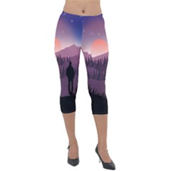 Dusk Sunset Dawn Sky Evening Lightweight Velour Capri Leggings  by Sudhe