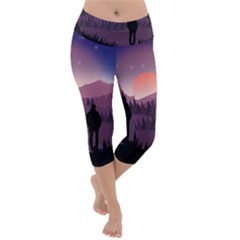 Dusk Sunset Dawn Sky Evening Lightweight Velour Capri Yoga Leggings by Sudhe