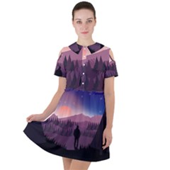 Dusk Sunset Dawn Sky Evening Short Sleeve Shoulder Cut Out Dress  by Sudhe